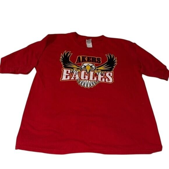 Akers Eagles Red Gildan Heavy Cotton Youth XL T-Shirt With Graphic Design - Picture 1 of 6